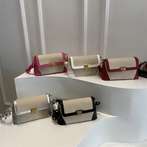 Minimalist patchwork canvas crossbody bags with leather trim and gold hardware in five colors