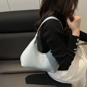 Minimalist light blue leather hobo shoulder bag with fashion embossed texture