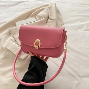 Sac à Épaule Femme Vintage en Cuir PU Élégant Couleur Unie Boucle en Fer à Cheval Sac Bandoulière Petit Sac Carré