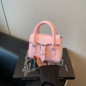 Fashion Women Mini PU Leather Chain Shoulder Bag Textured Handbag Casual Crossbody Square Bag With Silver Buckle Decoration