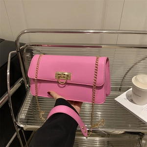 Women Fashion French Style PU Leather Underarm Baguette Bag Solid Color Chain Strap Shoulder Bag Daily Casual Bag For Women