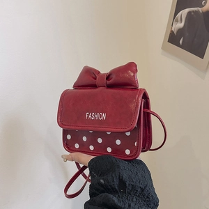 Women's Mini PU Leather Crossbody Bag Cute Bow Polka Dot Shoulder Bag Fashion Square Bag For Daily Use Party