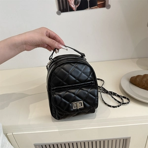 Women Diamond Quilted Chain Mini Backpack Fashion PU Leather Multi-use Handbag Small Crossbody Bag Urban Minimalist Backpack