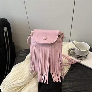 Petit Sac Bandoulière Femme en Cuir PU avec Glands Design Tendance Couleur Unie Sac à Main Carré pour Téléphone