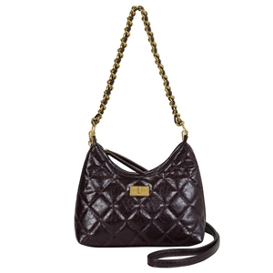 Borsa tote trapuntata bordeaux scuro con catena dorata e chiusura girevole in metallo