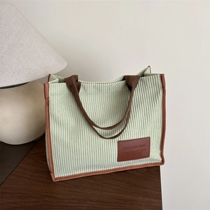 Damen Cord Tote Bag Große Kapazität Mode Minimalistische Schultertasche Einfarbig Kontrastgriff Shopping Handtasche