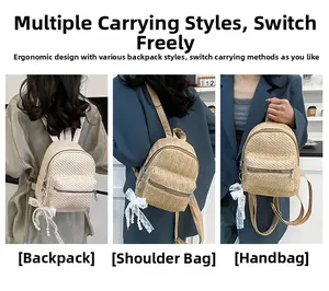 Straw mini backpack showing versatile backpack, shoulder and handbag wearing options