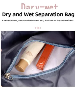 Detail showing the internal dry-wet separation zipper pocket with waterproof lining