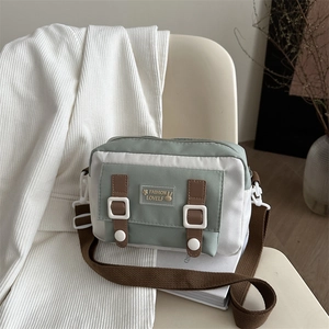Japanese Mori Style Canvas Crossbody Bag For Women Cute Color Block Messenger Bag Small Fresh Shoulder Bag Casual Student Bag
