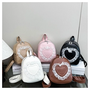 Multi-color mini backpacks collection featuring heart-shaped lace quilting and mesh trim