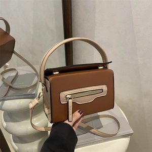 Borsa Quadrata da Donna in Pelle PU a Contrasto Borsa a Mano Patchwork alla Moda per il Pendolarismo Quotidiano Borsa a Tracolla