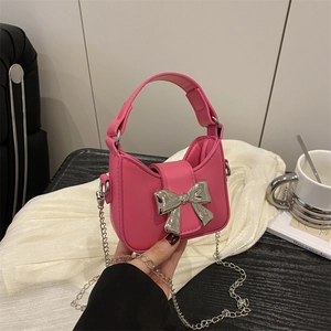 Women's Mini Bow Shoulder Bag Nylon Fashion Chain Crossbody Bag Small Handbag Elegant Solid Color Trendy Handbag For Lady