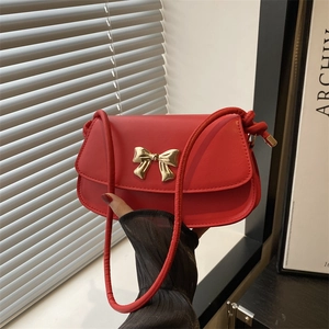 Sac à Main Femme en Cuir PU avec Nœud Petit Sac Carré à Rabat avec Décor de Nœud Doré Élégant Sac à Bandoulière Quotidien