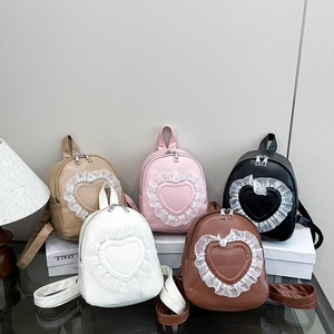 Mini multi-color leather backpacks with heart pockets and lace trim in five colors