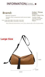 Detailed size specifications for large and small matte PU cylinder shoulder bags