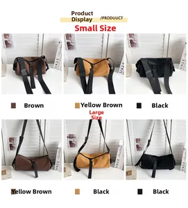 Detailed size comparison of nylon cylinder bags in black, brown, and tan color options