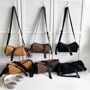 Minimalist matte PU cylinder crossbody bags set in yellow brown and black colors