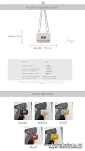 Size chart and color display for retro quilted mini chain bag with metallic lock