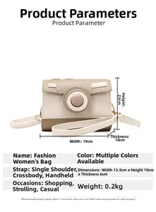 Detailed size specifications and dimensions for this cute camera-shaped crossbody bag