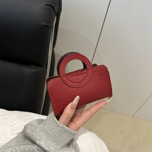 Women's Mini Crocodile Pattern PU Leather Handbag With Round Cutout Handle Fashion Modern Minimalist Shoulder Crossbody Bag