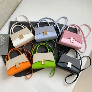 French minimalist color-block handbags in six vibrant colors with gold metal locks