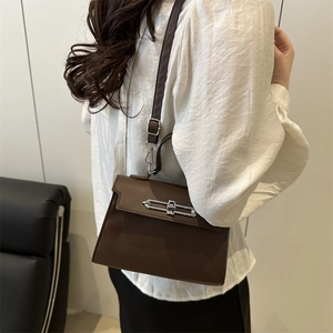 Classic dark brown top-handle crossbody bag with a sleek silver metal buckle