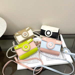 Chic camera-shaped mini crossbody bag with color-blocking PU leather and gold hardware