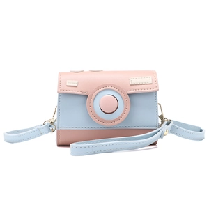 Cute pink and blue camera shaped crossbody bag for women with decorative lens detail