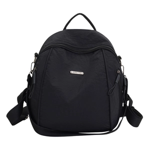 Large capacity black nylon multi-functional backpack with water-resistant fabric and logo