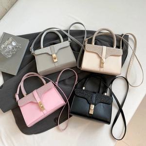 Minimalist square crossbody bags with glitter flap in gray, beige, pink and black