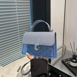 Sac à Épaule Patchwork Transparent Femmes PVC PU Motif Treillis Petit Sac Carré Été Sac à Main Simple Fermoir Métal