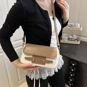 Chic color-block crossbody square bag with chain design and adjustable straps
