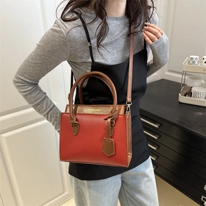 Contrast color red and brown leather crossbody bag with gold Fashion & Bags lettering