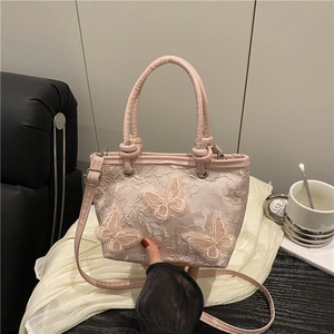 Sweet Lace Butterfly Handbag For Women Fresh Floral Lace Texture Shoulder Bag Aesthetic Lady 3D Embroidery Crossbody Bag