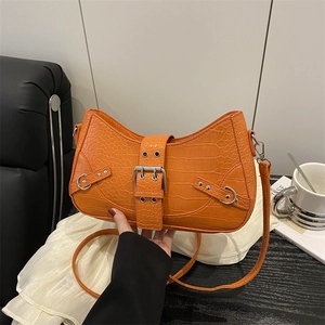 Vintage Crocodile Pattern PU Leather Underarm Bag Fashion Belt Buckle Shoulder Bag Casual Crossbody Handbag For Women Daily