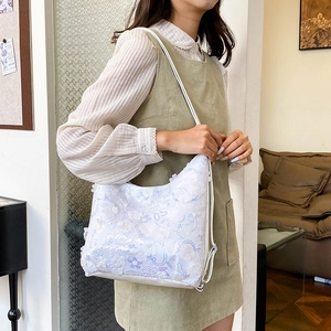 Sac à bandoulière blanc à paillettes avec broderies florales et grande capacité
