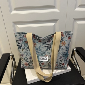 Borsa Tote in Tela a Fiori Retrò Grande Capacità Jacquard Borsa a Tracolla Con Cerniera Donna Estate Moda Casual Borsa a Mano