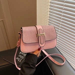 Women Elegant PU Leather Sequin Patchwork Shoulder Bag With H Metal Buckle Large Capacity Crossbody Handbag Daily Party