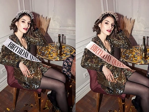 Dettaglio della fascia e della corona Birthday Queen scintillanti in argento e oro rosa