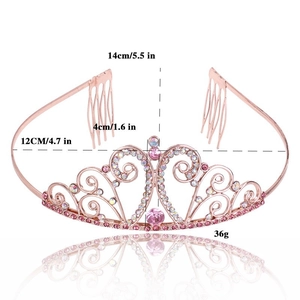 Dimensions détaillées de la couronne en cristal or rose avec strass roses pour la mariée