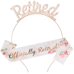 Rose gold Retired tiara and floral sash set for retirement party celebrations
