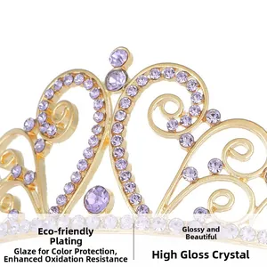 Detail of eco-friendly gold plating and sparkling purple crystals on bridal crown