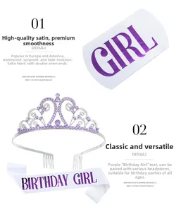 Détails couronne en cristal argenté et écharpe Birthday Girl en satin pour fête