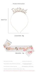 Rose gold Retired headband and floral satin sash set with precise dimensions shown