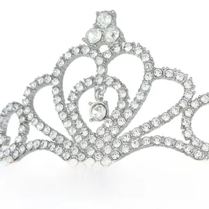 Detail of silver bridal tiara showing eco-friendly plating and premium clear crystals