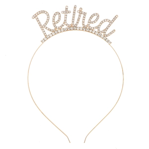 Golden Retired crown headband with sparkling rhinestones for retirement party decoration