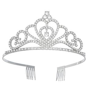 Elegant silver bridal crown with heart crystal design and side combs for secure styling