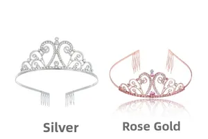 Detail view of silver and rose gold bridal crowns with sparkling crystal accents