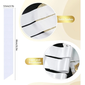 Detailed size specifications of white satin sash measuring 9.5cm by 80cm with fabric texture