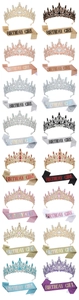 Collezione dettagliata di diademi di compleanno in cristallo e set di fasce abbinate